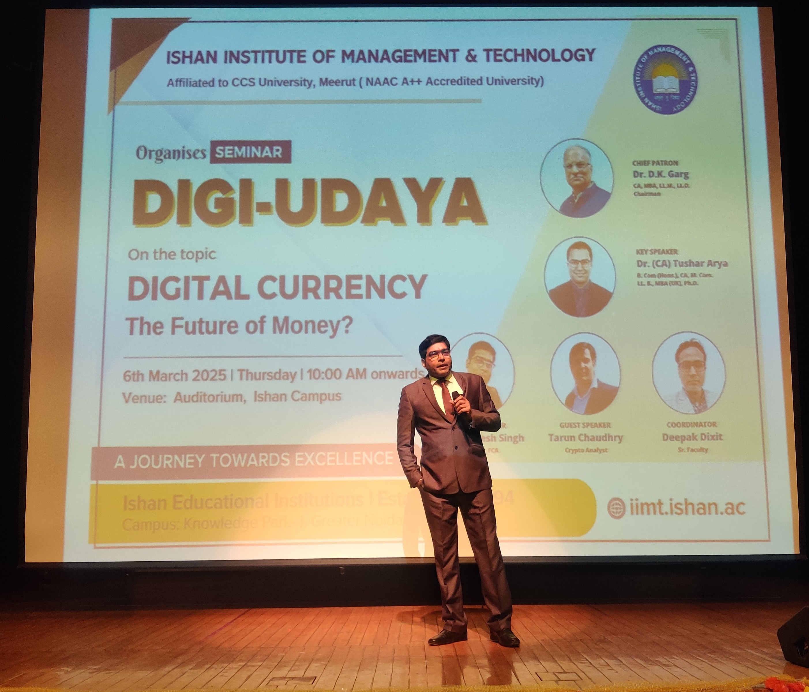 CA Mithlesh Singh addresses Ishan BBA on digital currency trends.